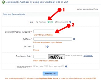 e-aadhar card download by vid